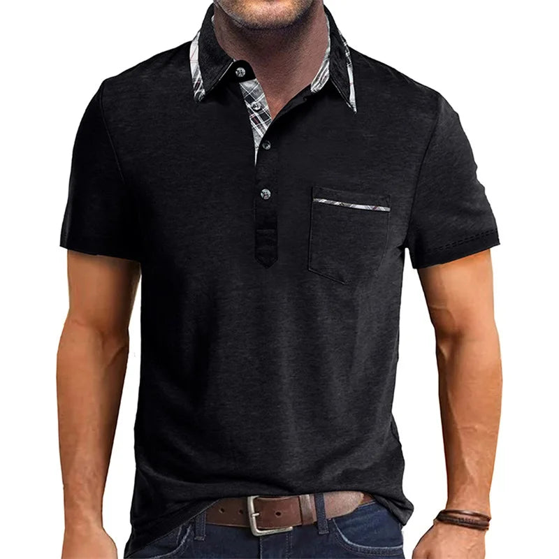 Plaid Collar Short Sleeve Polo