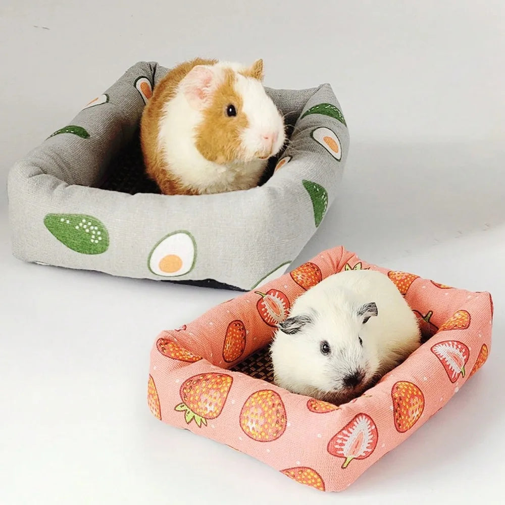 Pet Sleep Bed Rectangle Mat with Rattan Cooling Pad for Small Animals Dogs Cats Rabbit Guinea Pig Hamster Squirrel All Seasons