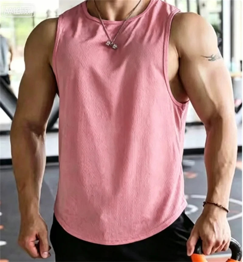 Men's Summer Fitness Muscle Sports Tank Top Breathable Moisture Wicking Loose Sleeveless Quick Dry Training T-Shirt Letter Print