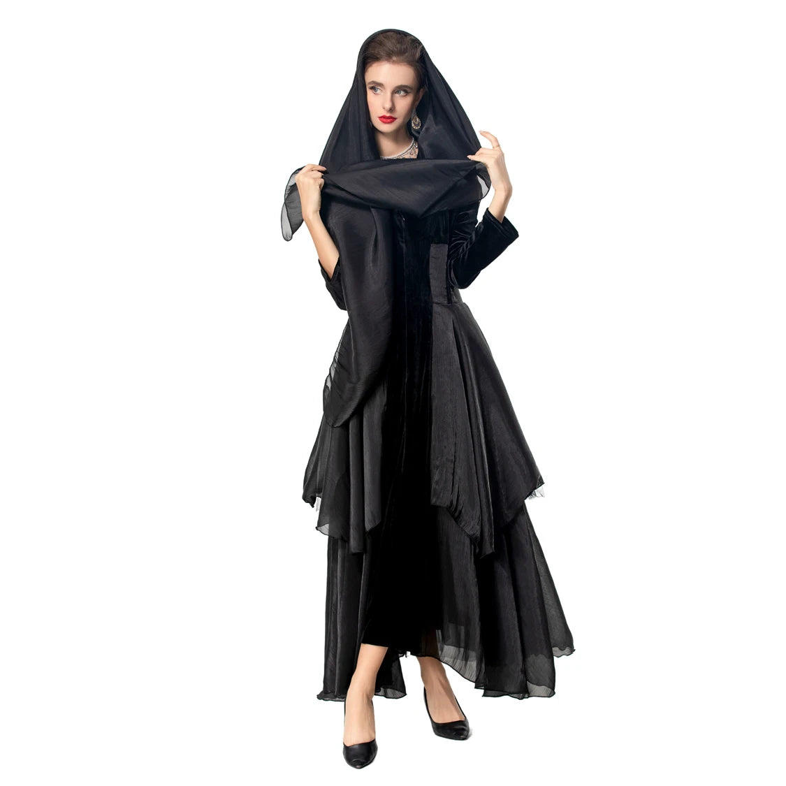 Velvet Ruffle V-Neck Evening Dress