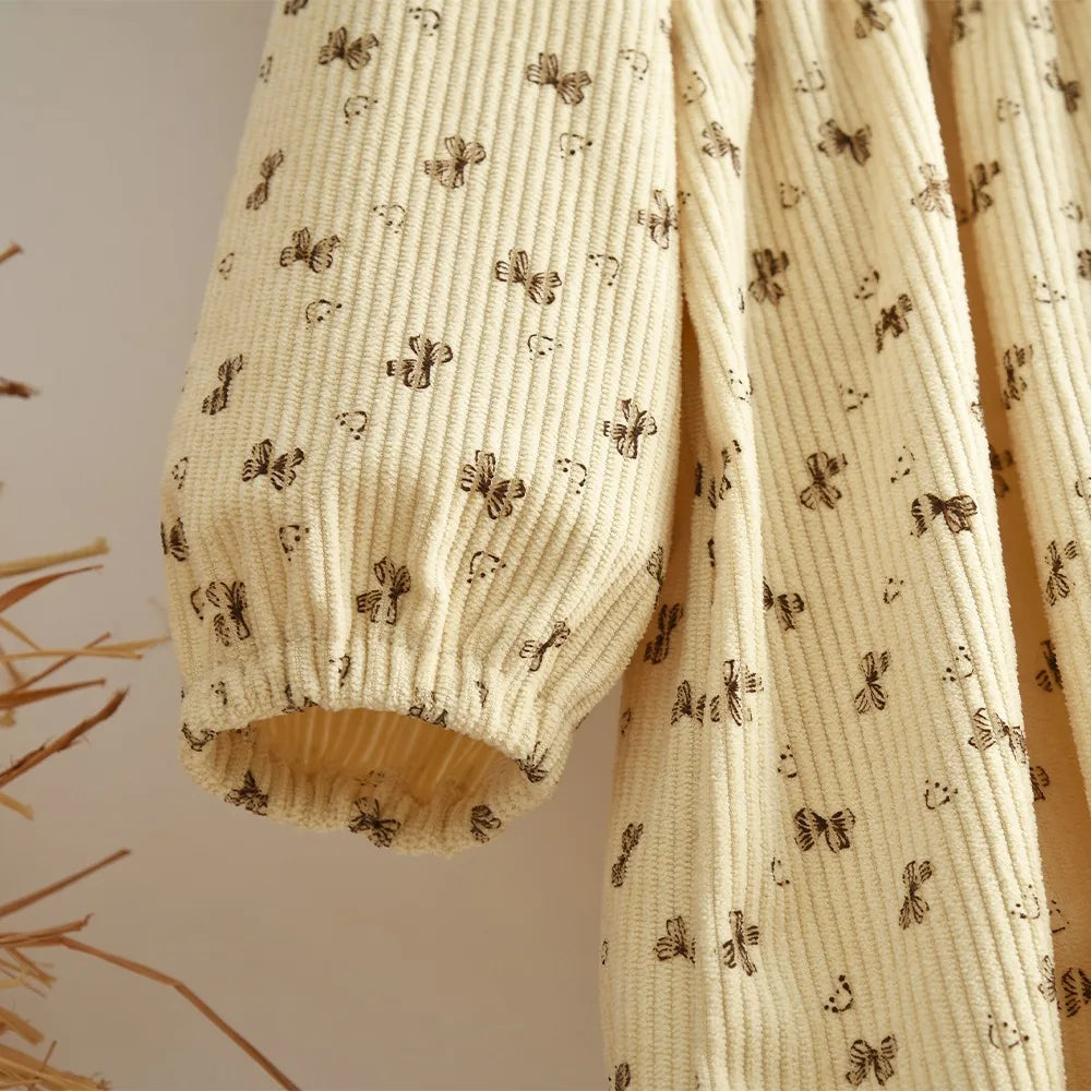 Sweet Beige Floral Autumn Girls Dress