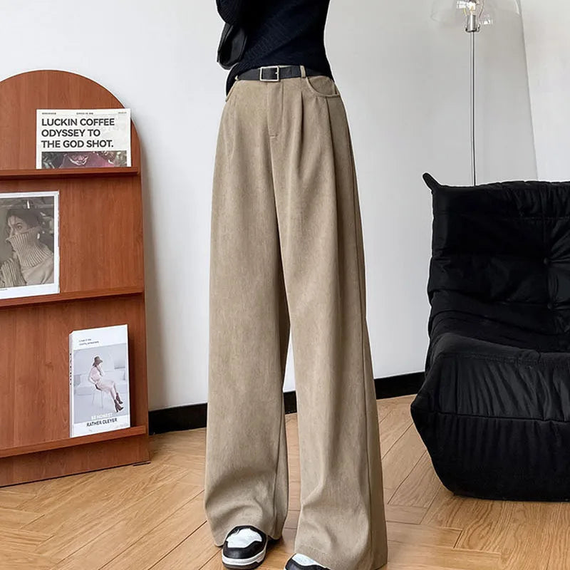 Women's Pants Autumn Winter Corduroy High Waist Wide Leg Pants for Women Casual Trousers Female Straight Pants Women Clothes New