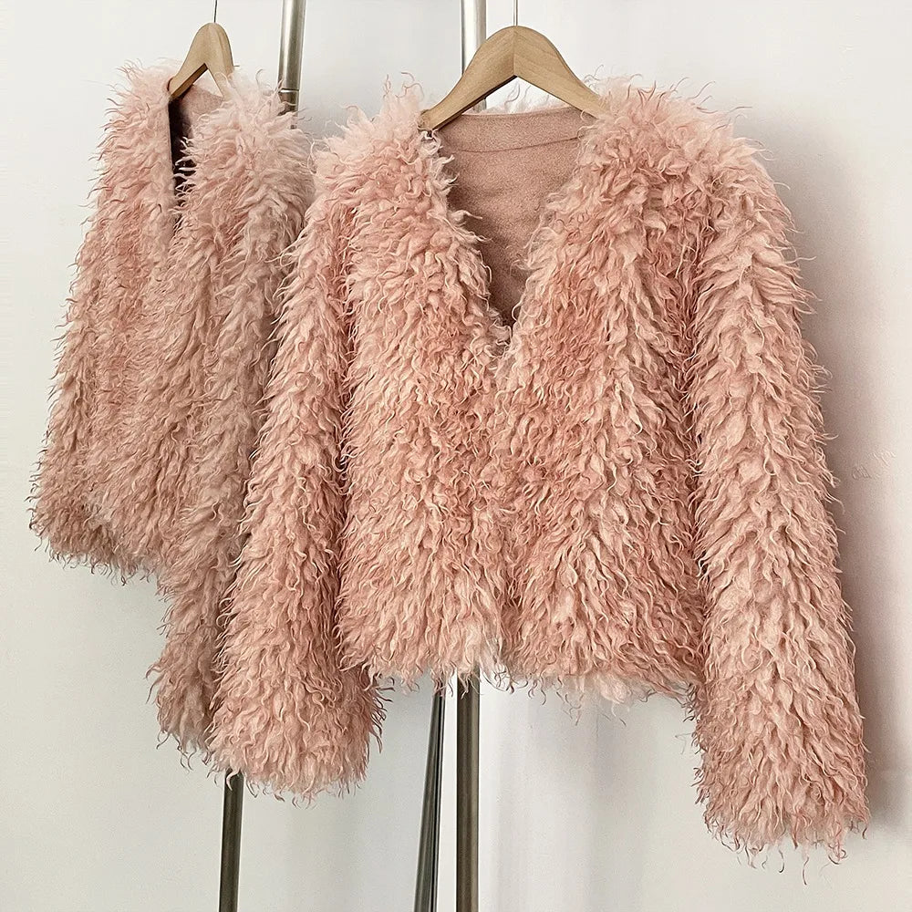 Fur Coat Eco-friendly Coats for Woman Artificial Winter Fur Coat Warm Women's Clothing New in Coats & Jackets Women Tops Stones