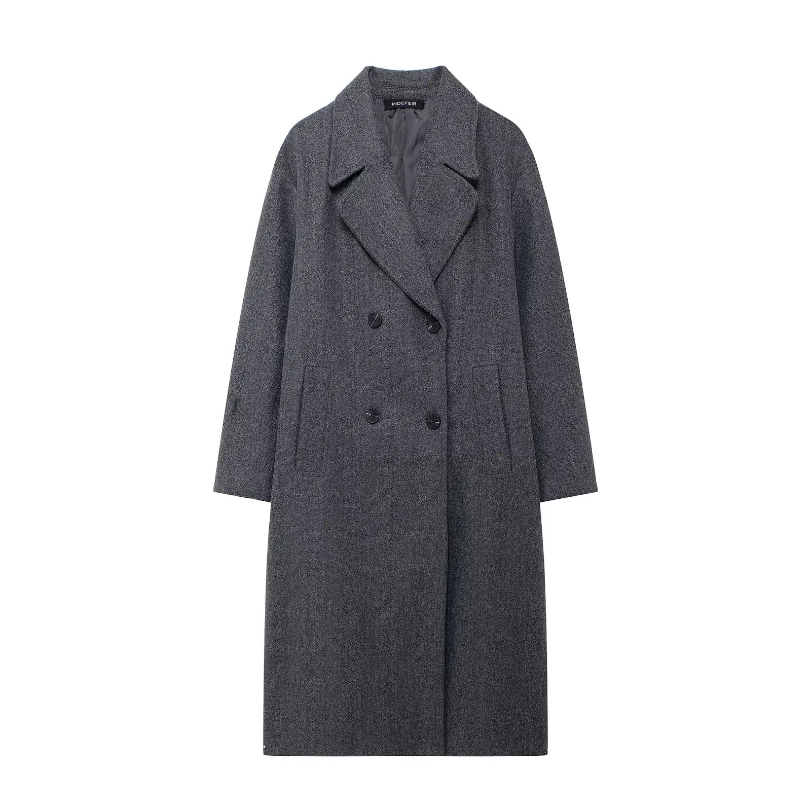 Winter Coat For Women 2024 Solid Lapel Double Breasted Long Cardigan Top Female Pokcet Streetwear Woman New In OuterCoat