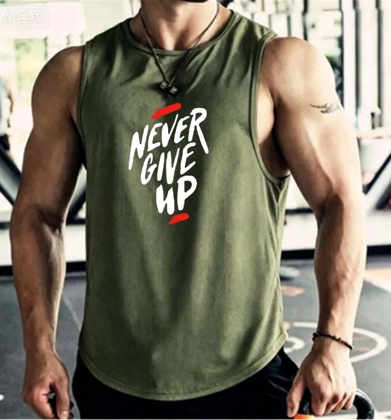 Men's Summer Fitness Muscle Sports Tank Top Breathable Moisture Wicking Loose Sleeveless Quick Dry Training T-Shirt Letter Print