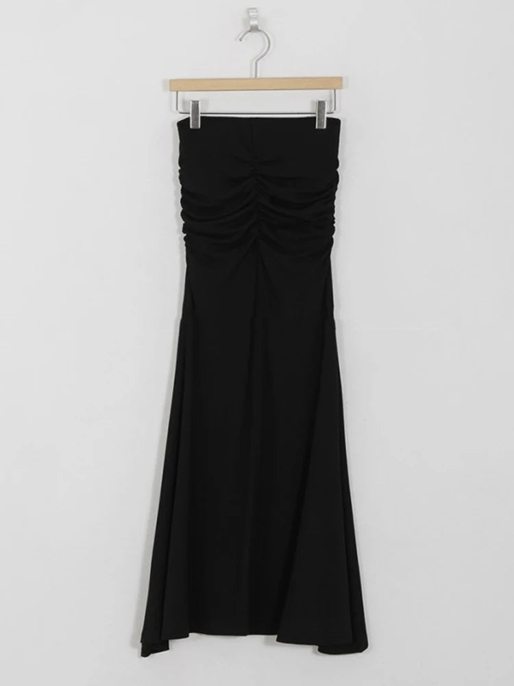 Shirred Satin High Waist Midi