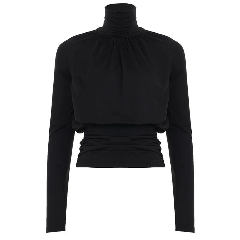 Elegant Black Turtleneck Tee Women