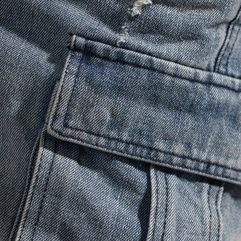 Retro Denim Utility Knee Shorts