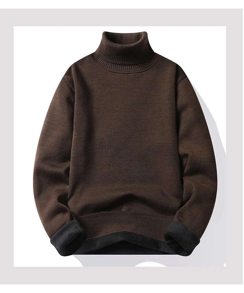 Men's Fleece Thicker Sweater Turtleneck Warm Pullover High Quality Male Slim Knitted Wool Sweaters For Winter Plus Size 4XL