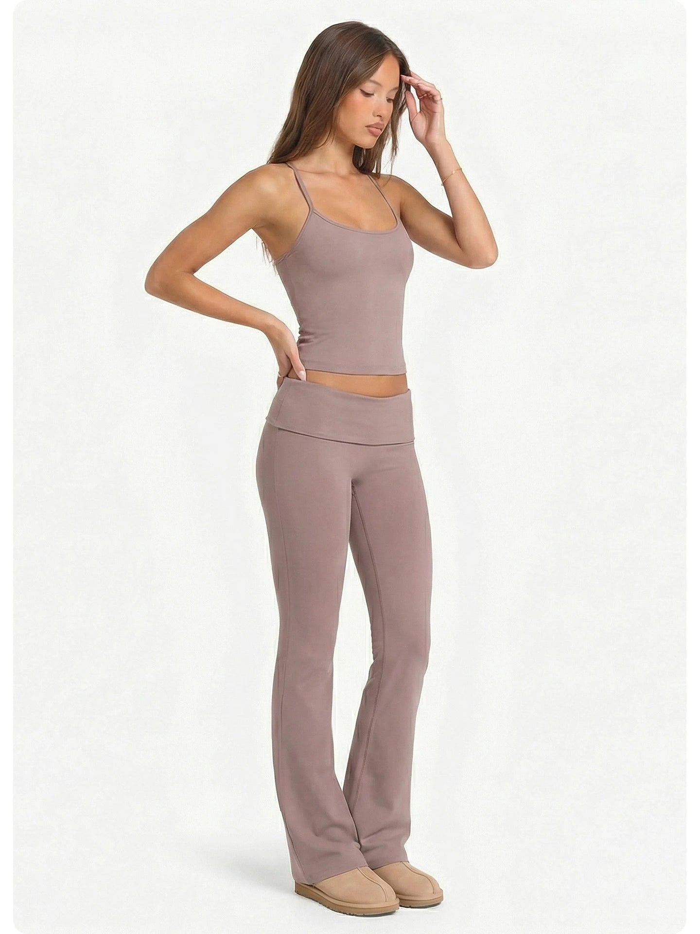 2 Piece Yoga Set Women Foldover Waist Flare Pants Bell Bottoms Tank Top Matching Set Gym Workout Fitness Wear Lounge Wear Suit