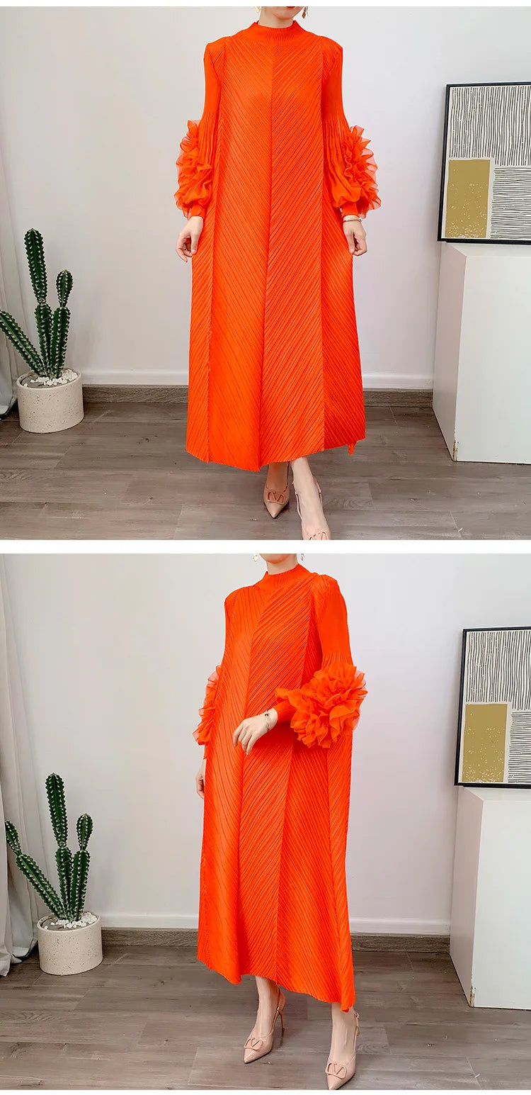 Women Elegant Evening Party Dresses 2025 Summer New Solid Colour Classic Long Sleeve Plate Flower Design Prom Dresses Female