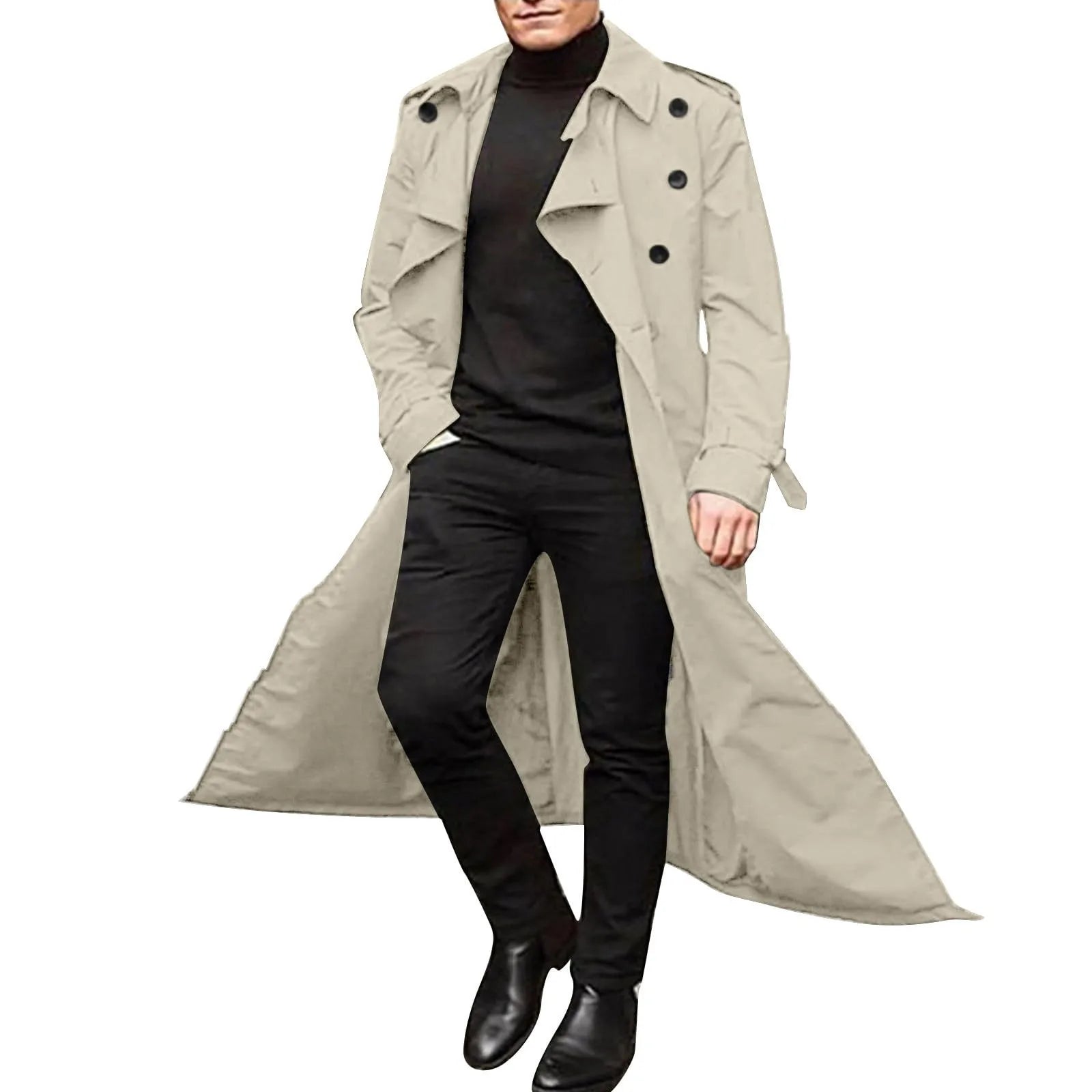 Men’s Luxury Full-Length Trench Coat – England Style Business Overcoat