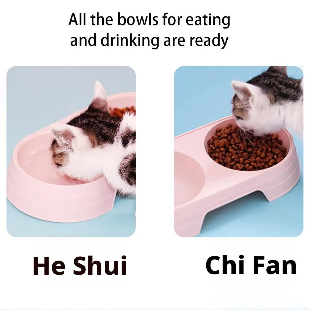 Non-Slip Double Pet Bowls Food & Water Feeder for Cats and Small Dogs BPA-Free Easy-Clean Raised Pet Dishes in 4 Colors