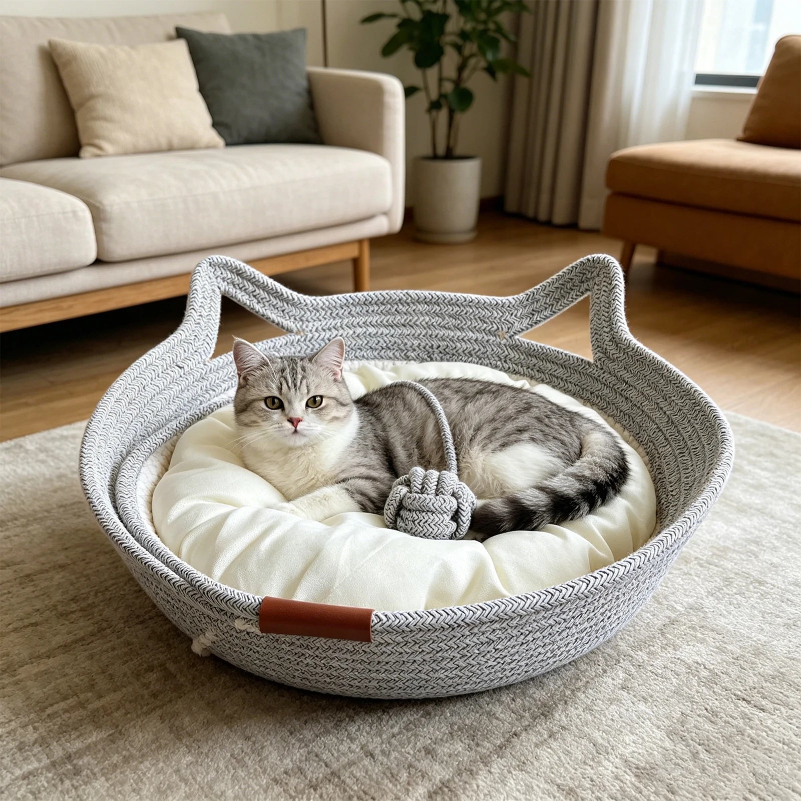 Pet Cat Bed Round Hand Woven Rattan Wear-resistant Cat Bed Summer Pet Bed Indoor Sleeping House Pet Products Accessories