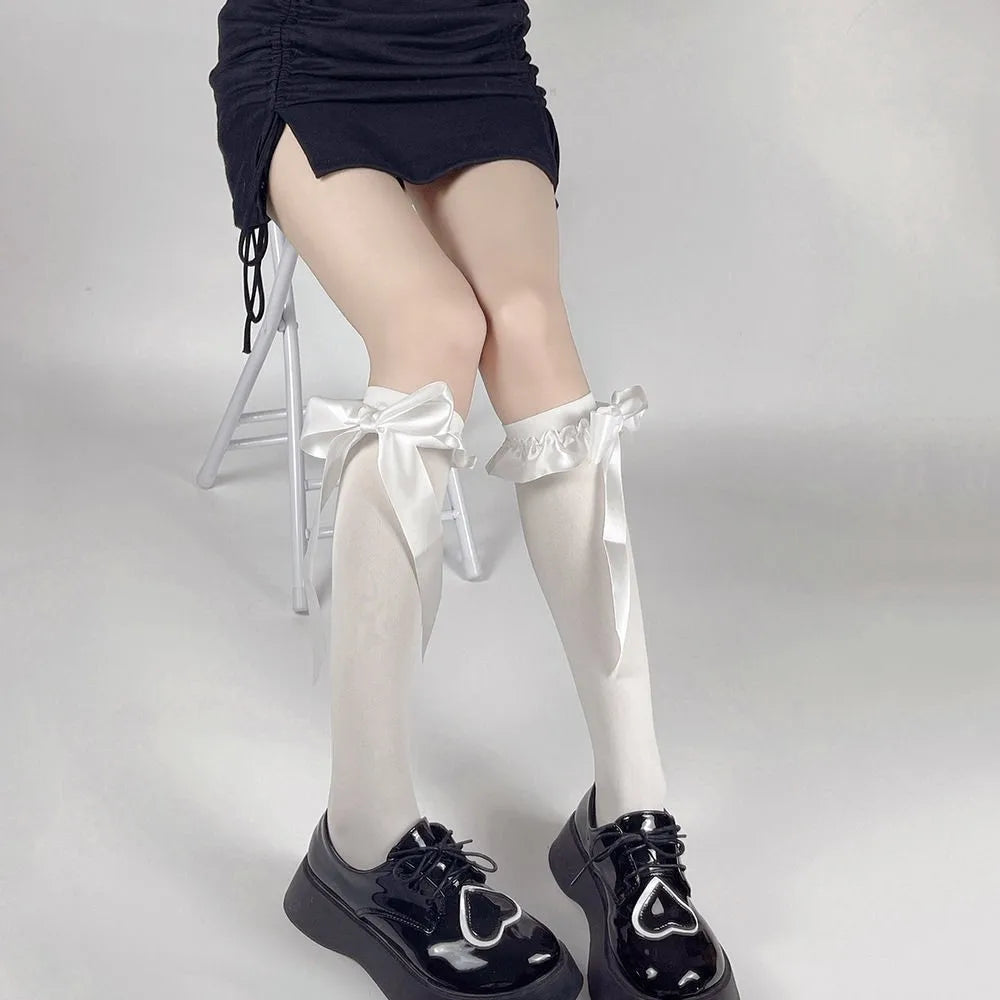 Lace Ribbon Knee High Socks
