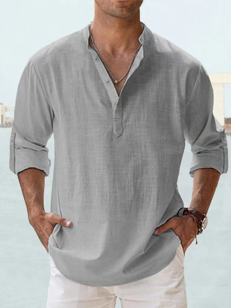 Lightweight Cotton Henley Shirt Men