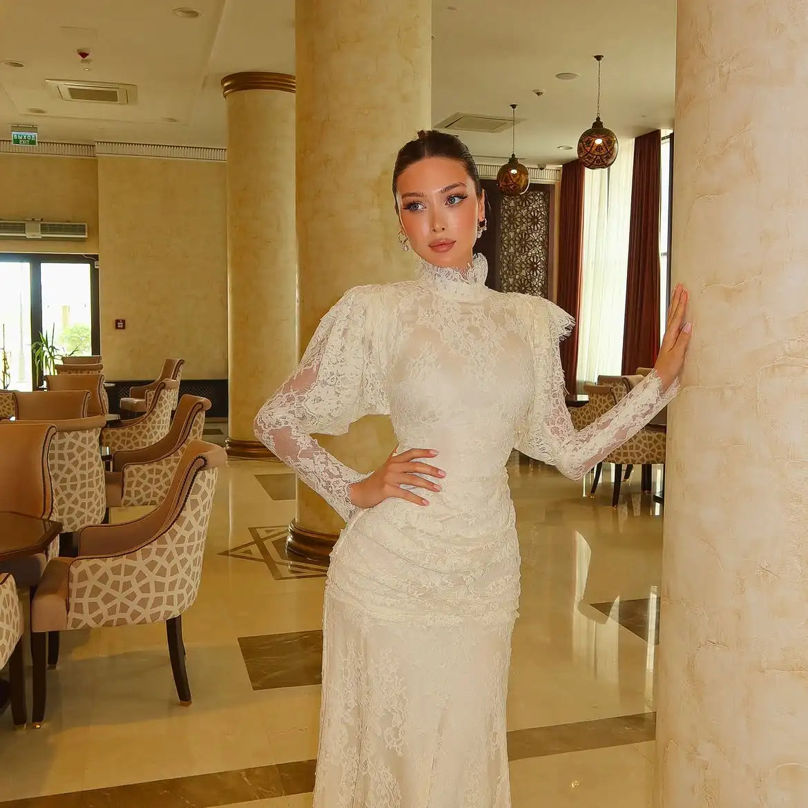 Elegant Ivory Wedding Dresses 2026 Trend Luxury Evening Dresses High Neck Lace Mermaid Bridesmaid Dress Prom Dresses