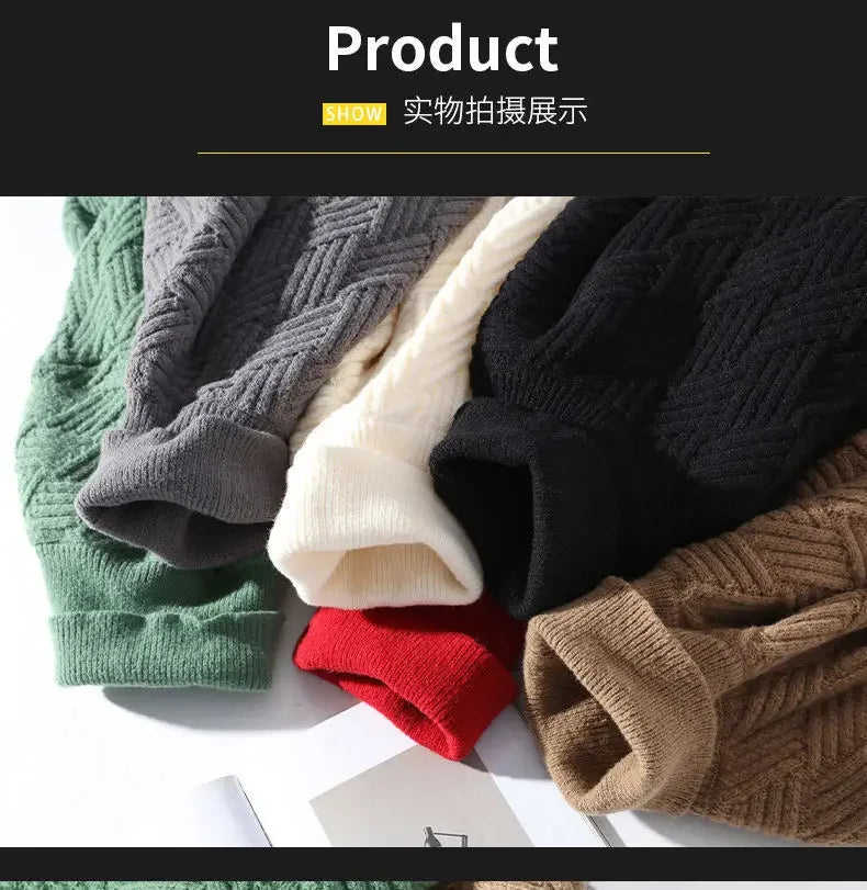 New Winter Men Fleece Warm Turtlenecks Sweaters Man Loose Casual Knitted Pullovers High Quality Male Pullovers Thicker Clothing