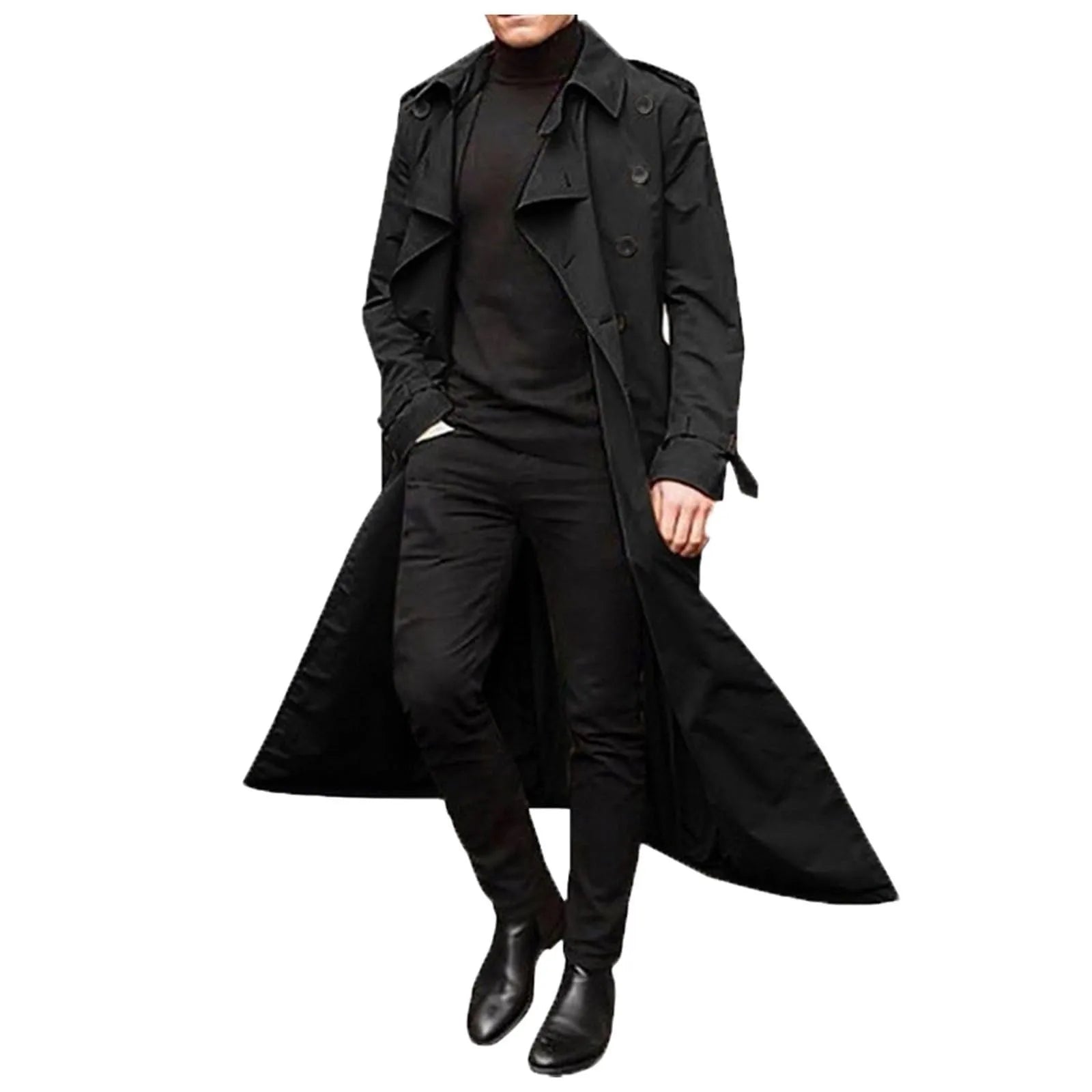 Men’s Luxury Full-Length Trench Coat – England Style Business Overcoat