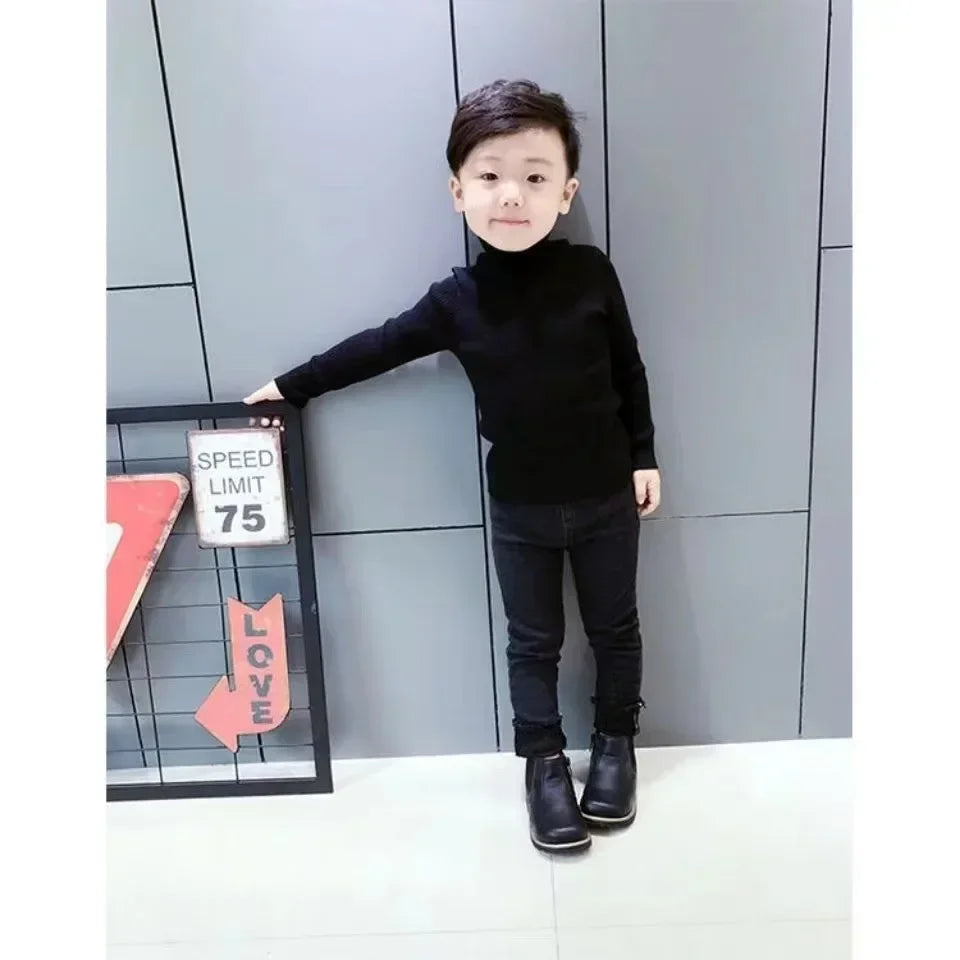 New Sweater Kids Sweaters Autumn Girls Turtleneck Sweaters 1-9Yrs Baby Boys Pullover Winter Knitted Bottoming Boys Sweaters