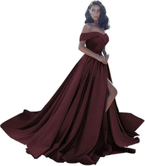 Simple Off Shoulder Satin Evening Gown