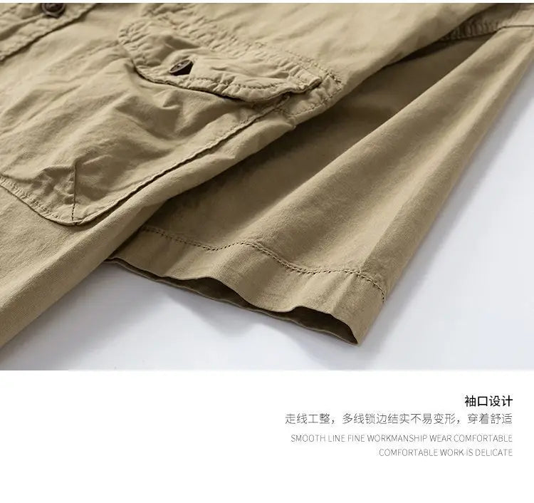 Workwear shirt for men summer loose and casual short-sleeved men American retro lapel coat trendy brand outdoor wear