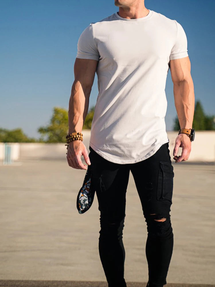 Muscle Fitness T-shirt Summer Men's T-shirts Workout short sleeve Tees Running cotton t-shirts Men Gym Sport Training Tops