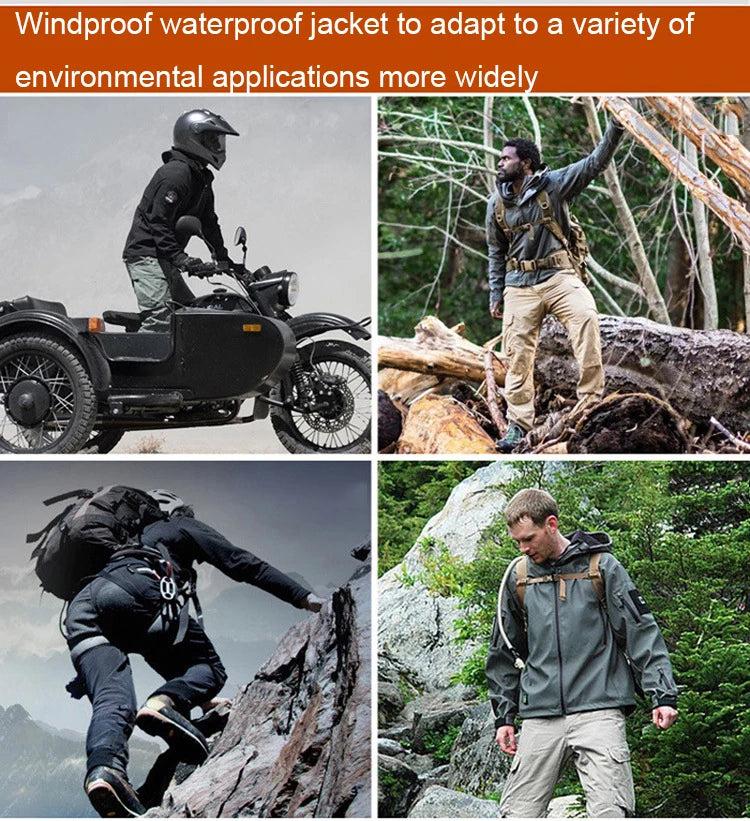 Oulylan SoftShell Tactical Waterproof Jacket Fishing Hiking Camping Climbing Jacket HoodedWinter Autumn Tracksuits Set Men