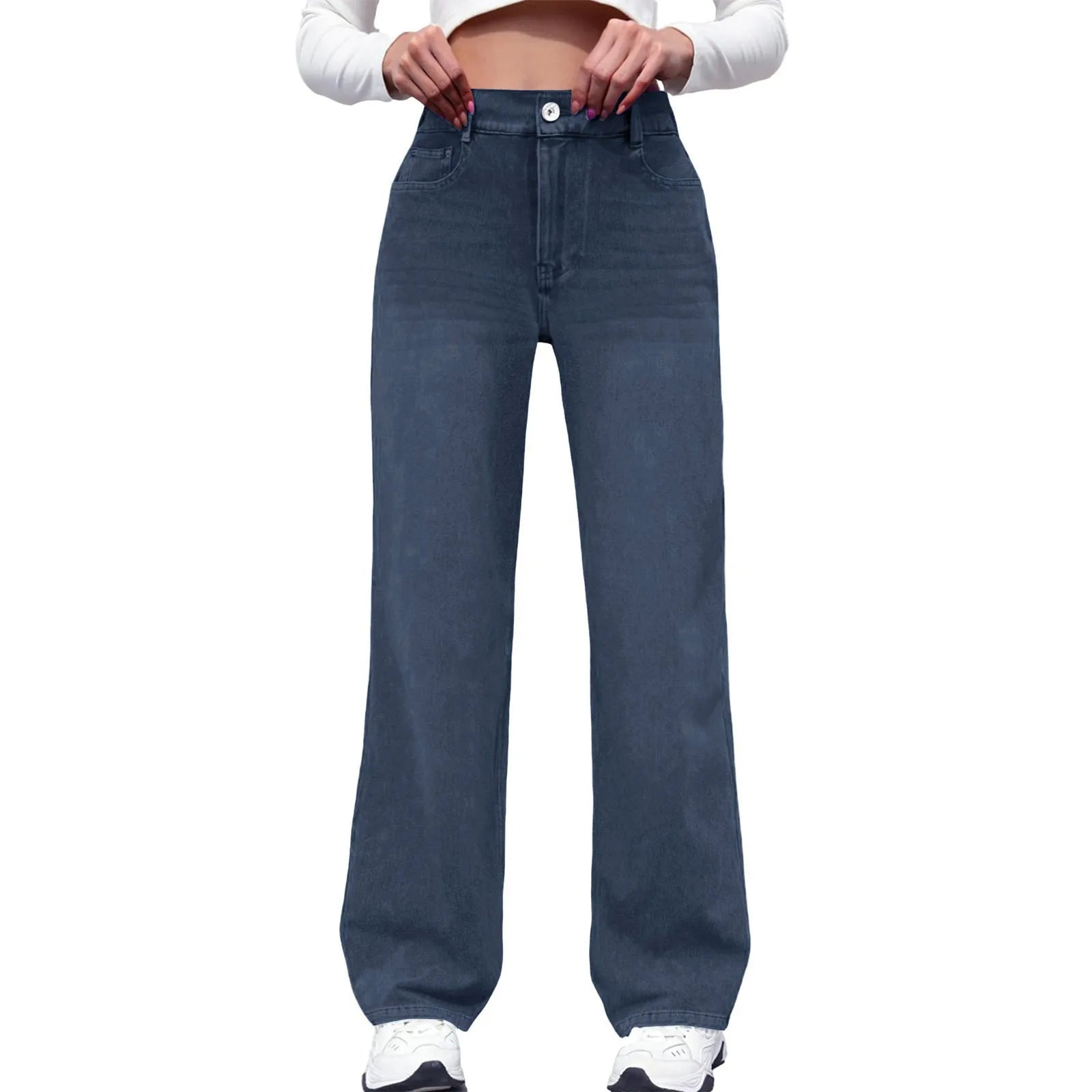 High Waist Draped Straight Jeans