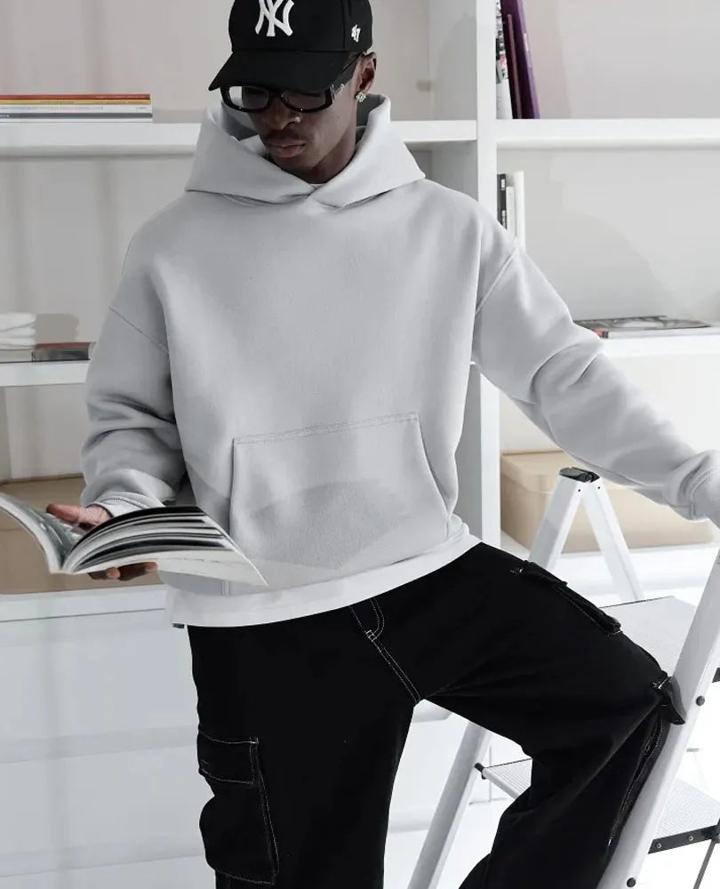 Men Oversized Solid Hoodie Streetwear Loose Pullover Hooded Sweatshirt Casual Hip Hop Basic Pocket Hoodies Women Daily Tracksuit