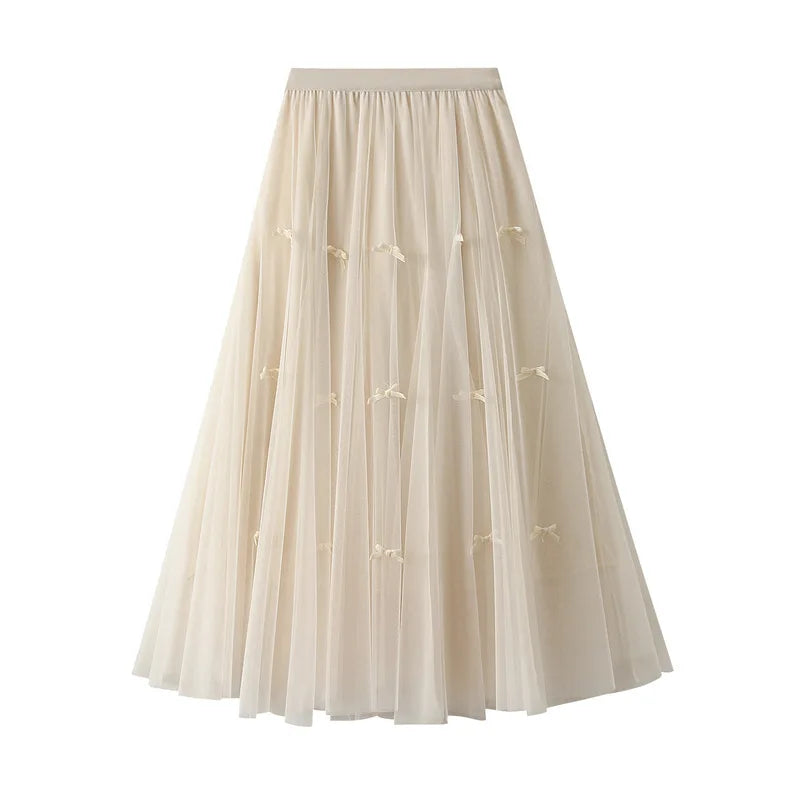 Women Skirt White Solid A-line Summer Simple Elegant Female French Style Fashion Vintage Long Skirt Oversized Women Skirt 0883