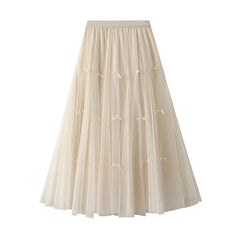 Women Skirt White Solid A-line Summer Simple Elegant Female French Style Fashion Vintage Long Skirt Oversized Women Skirt 0883