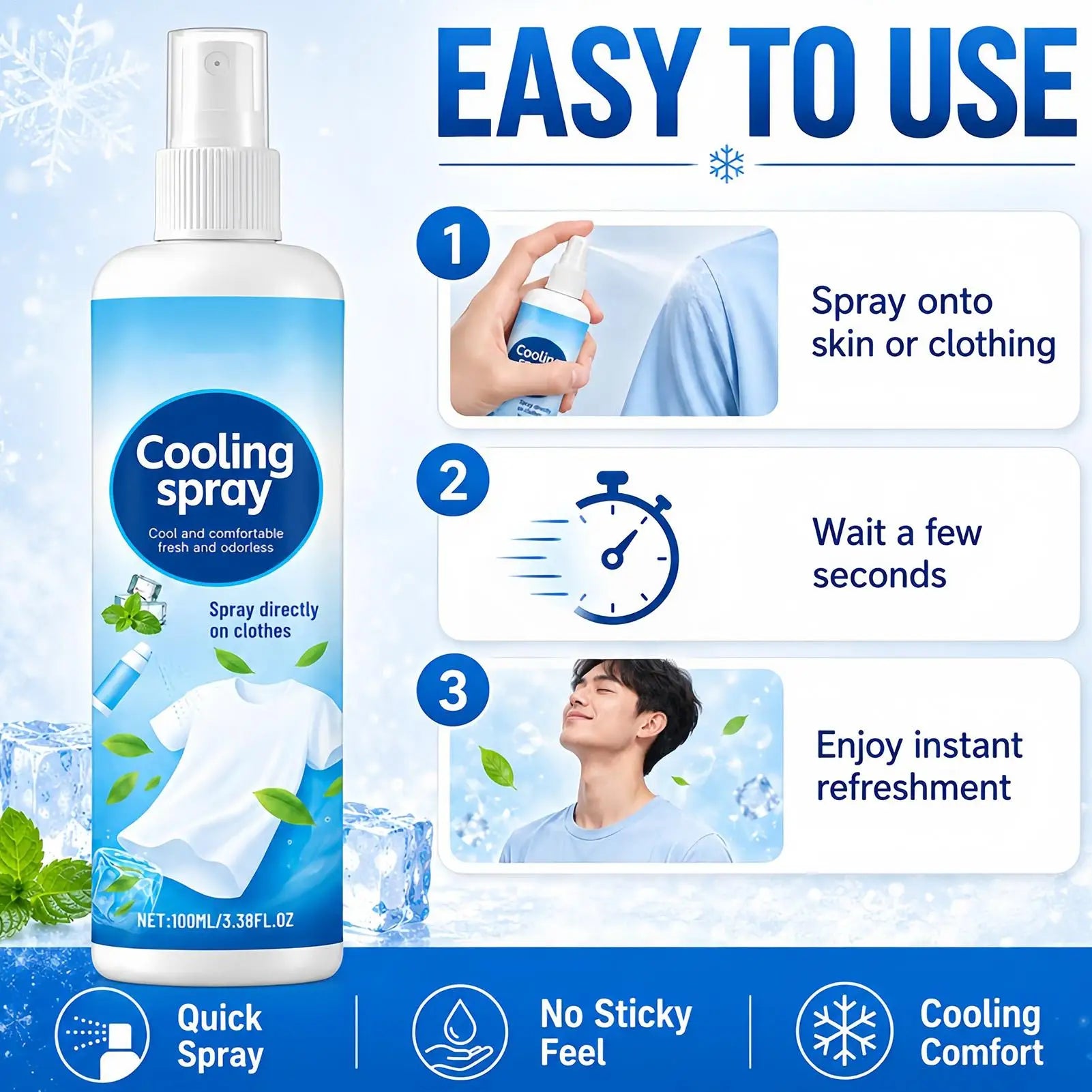 Effective Portable Cooling Spray 100ml Long Lasting Hydrating Body Mist for Summer Outdoor Sports Gym Travel Soothing Skin Face