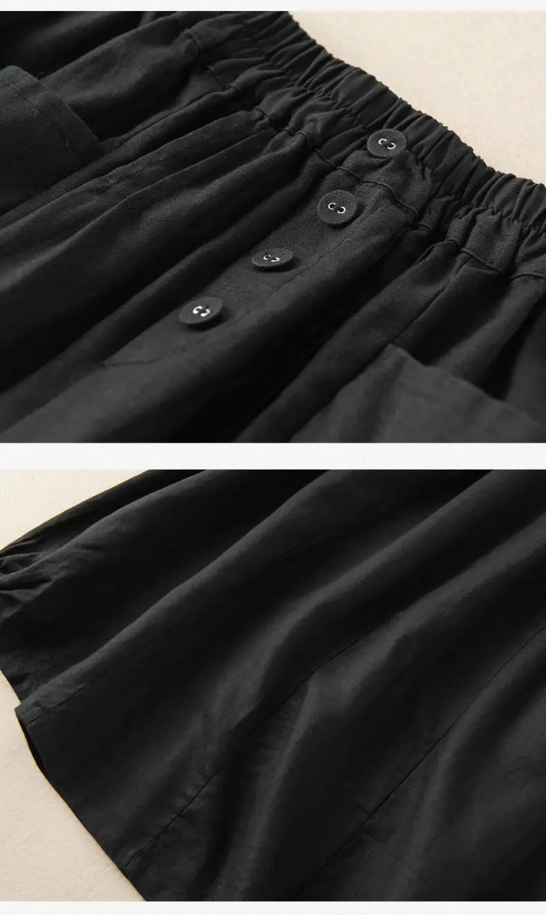 Women's Skirt Cotton Linen Casual Straight Skirts Woman Fashion 2026 Summer Loose Solid Color Button Long Skirts for Women