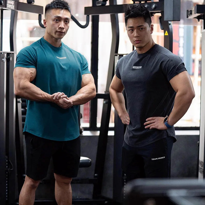 Men's Gym T Shirts Quick Dry Short Sleeve Summer Sports T-shirt Elastic Fitness Workout Tops Casual Bodybuilding Athletic Tee