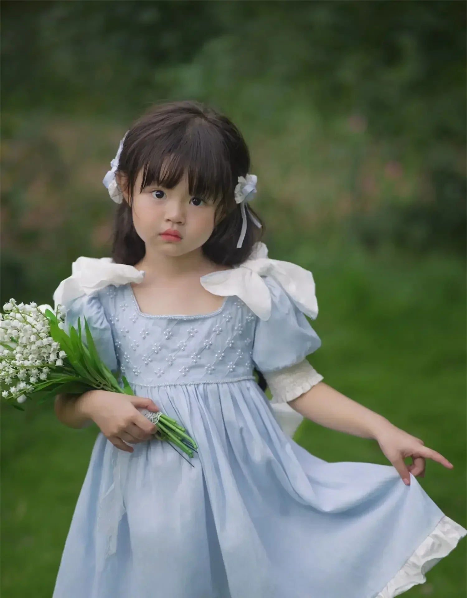 Embroidered Bow Princess Girls Dress