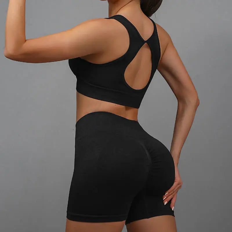 Women Yoga Shorts Sets High Waist Butt Lifting Workout Fitness Tights Tummy Control Gym Running Stretched Sportswear
