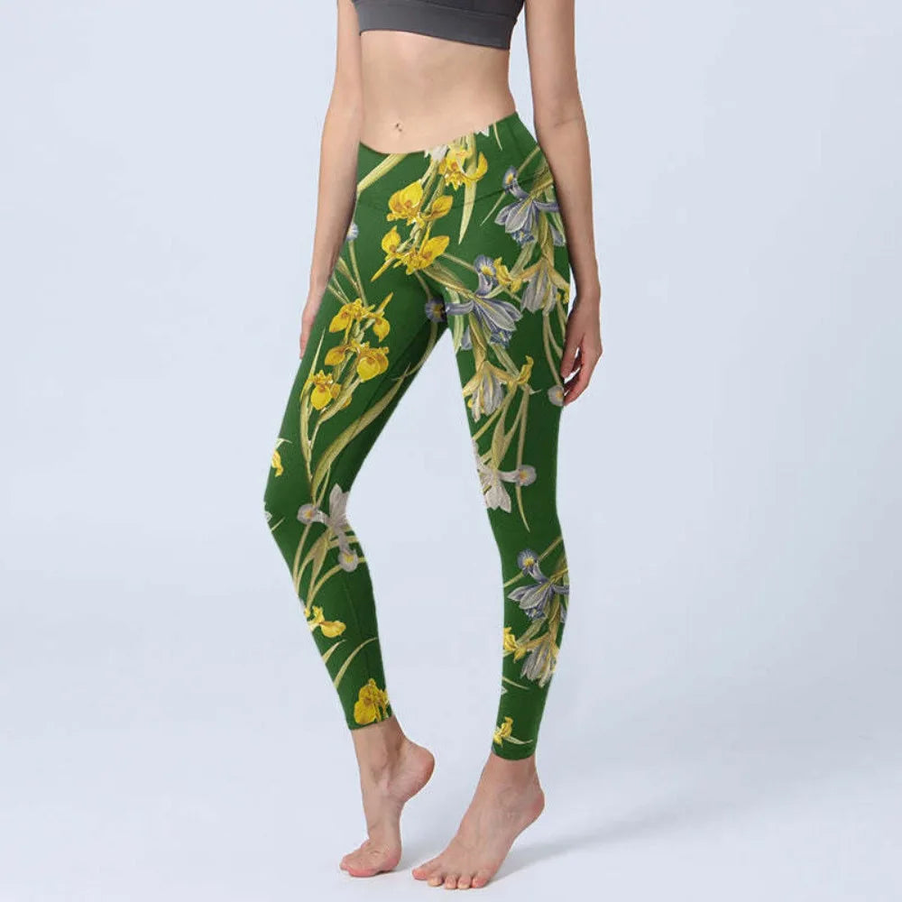 High Waist Yoga Leggings Japanese Style Cherry Blossom Botanical Print Soft Tights Women Fitness Gym Yoga Running Sports Wear