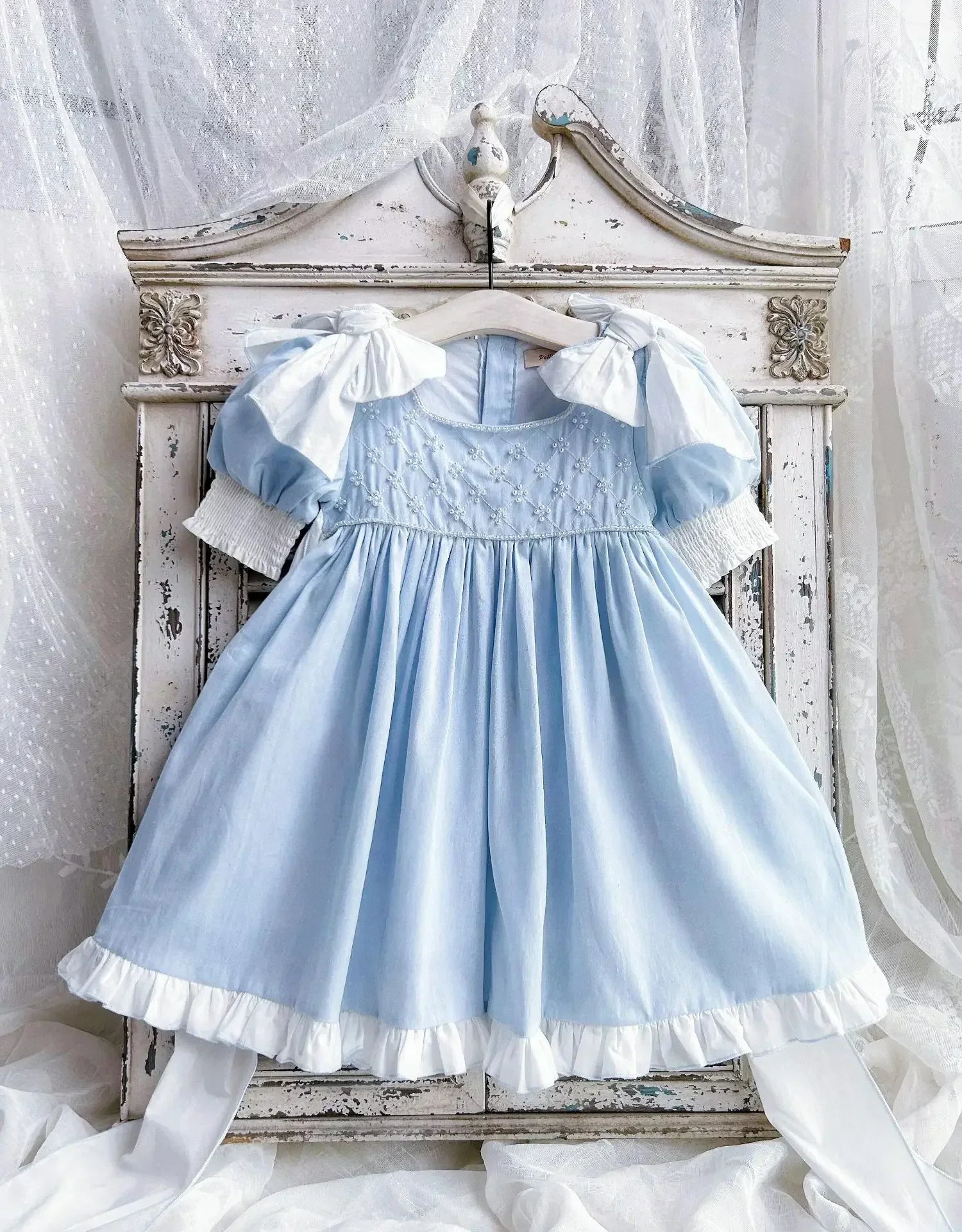 Embroidered Bow Princess Girls Dress