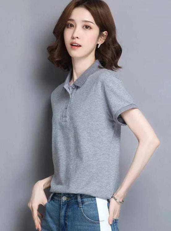 Minimal Button Polo Tee Women