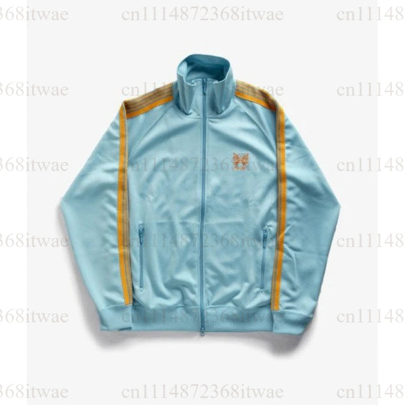 Unisex Embroidery Track Suit Striped Tape Zip‑Up Jacket Pants Set Casual Sportswear Outfit Long Sleeve Athletic Tracksuit Set