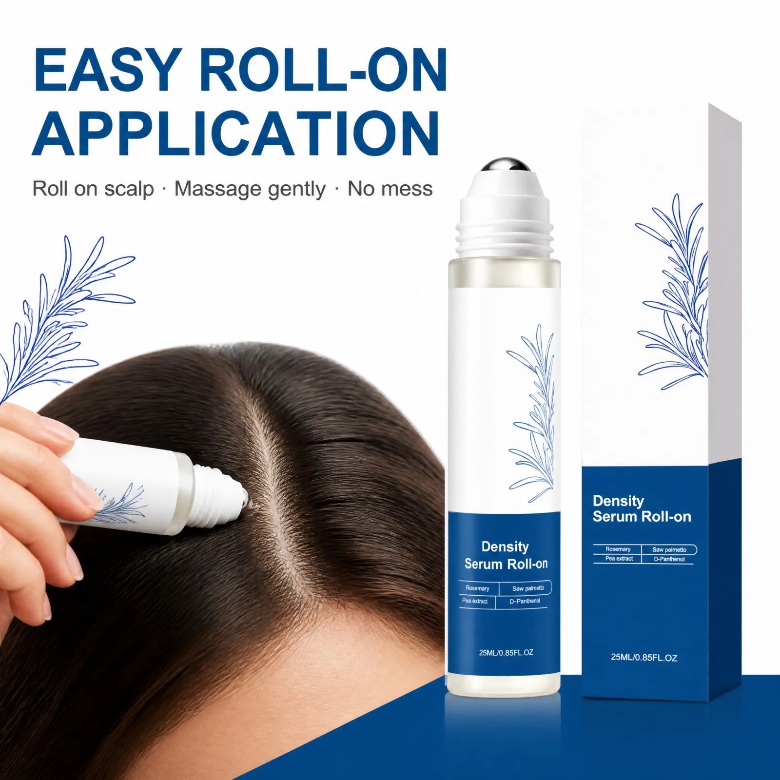 Roll On Hair Serum Leave In Care Scalp Oil Balancing Non Greasy Smooth Frizz Portable Touch Up with Rosemary Extracts 25ml