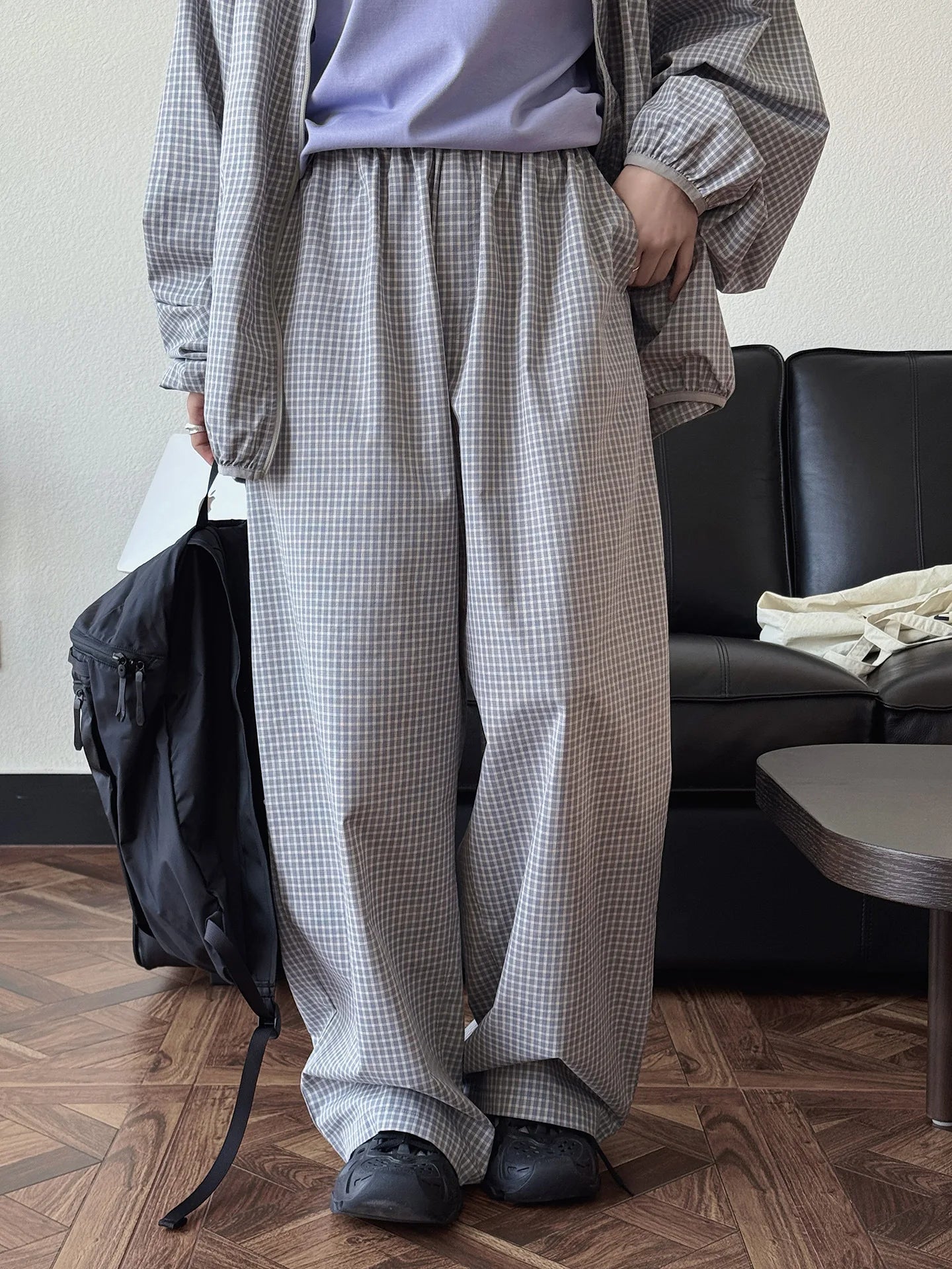 2026 Women Summer Long Pants High Waist Wide Leg 80% Cotton Plaid Pants Fashion Clothes Vintage Pants Female Trousers