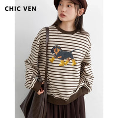 Striped Dog Print Loose Tee