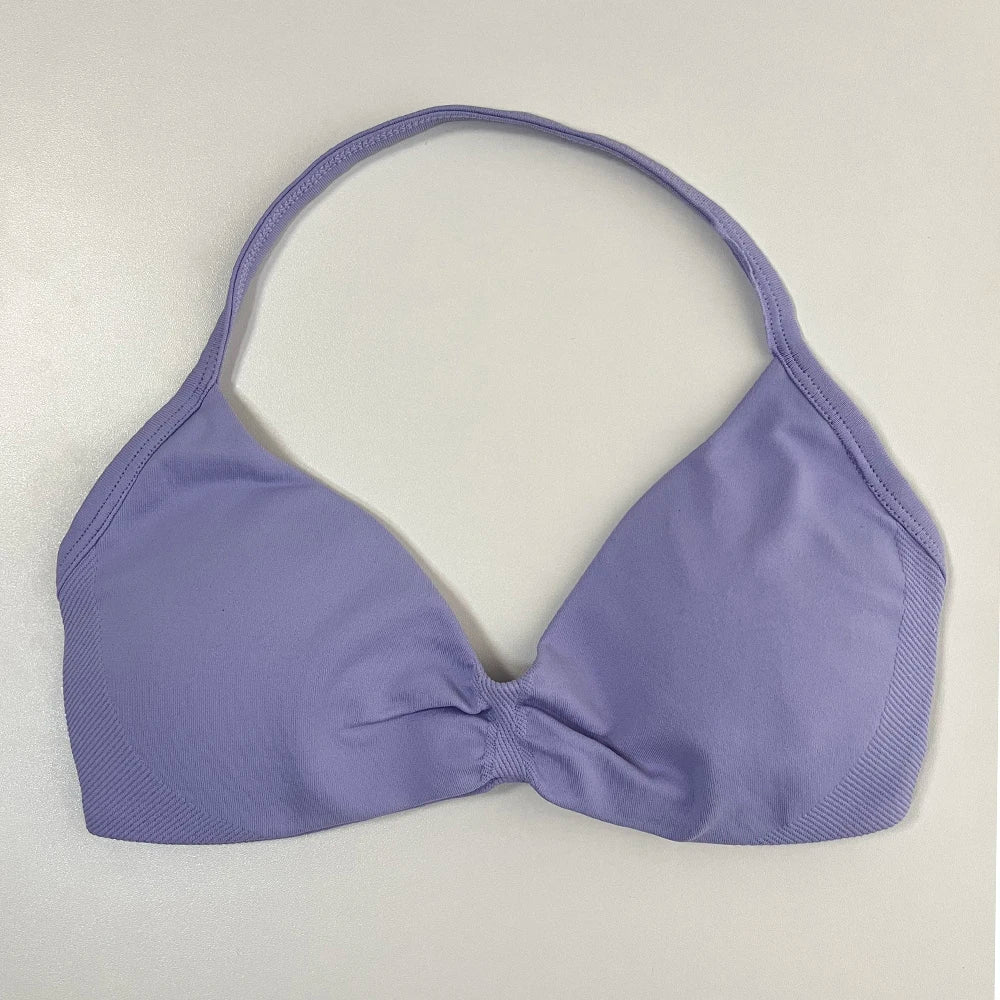 Sports Bra Women Strappy Backless Sports Top With Removable Cups Workout Clothing Gym Crop Top Fitness Seamless Halter Yoga Bra