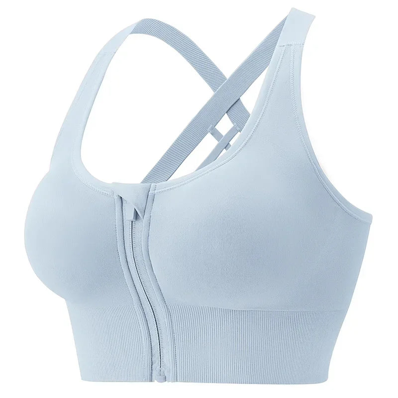 High-strength Shockproof Front-zip High Elasticity Anti-sagging Plus-size 100% Nylon High Support Seamless Sports Bra Beautiful
