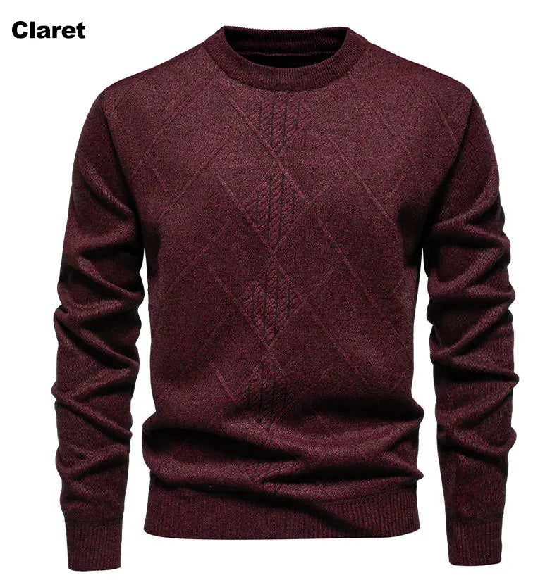 New Sweater Men Casual Knitted Pullover Solid Color Warm Regular Fit Round Neck Sweater Pullovers Mens Sweatwear