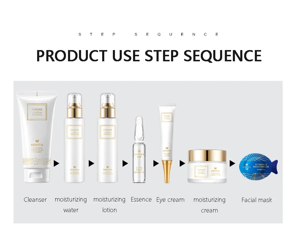 15PCS Caviar Skin Care Set Face Serum Set Face Moisturizing Anti Wrinkle Whitening Beauty Health Korean Facial Skin Care Suit