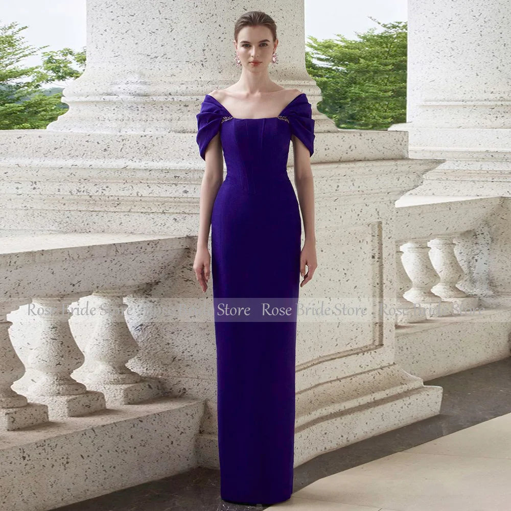 Elegant Formal Party Dresses Purple Off the Shoulder Column Wedding Guest Gowns Long Beading Floor Length Evening Dress 2024
