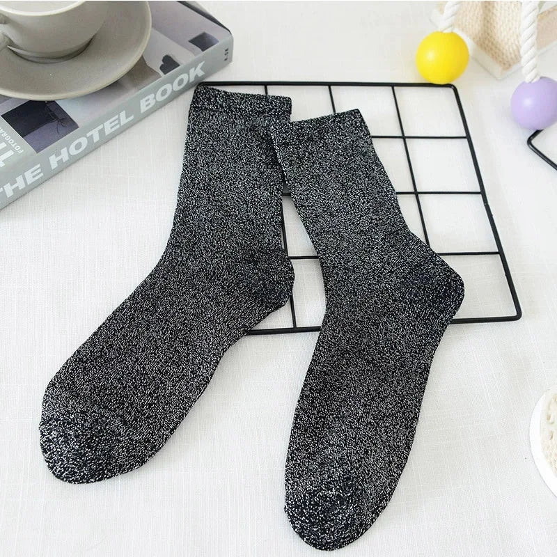 Metallic Knit Mid Calf Socks